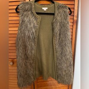 Faux Fur Tan Sweater Vest Open Front Size Medium